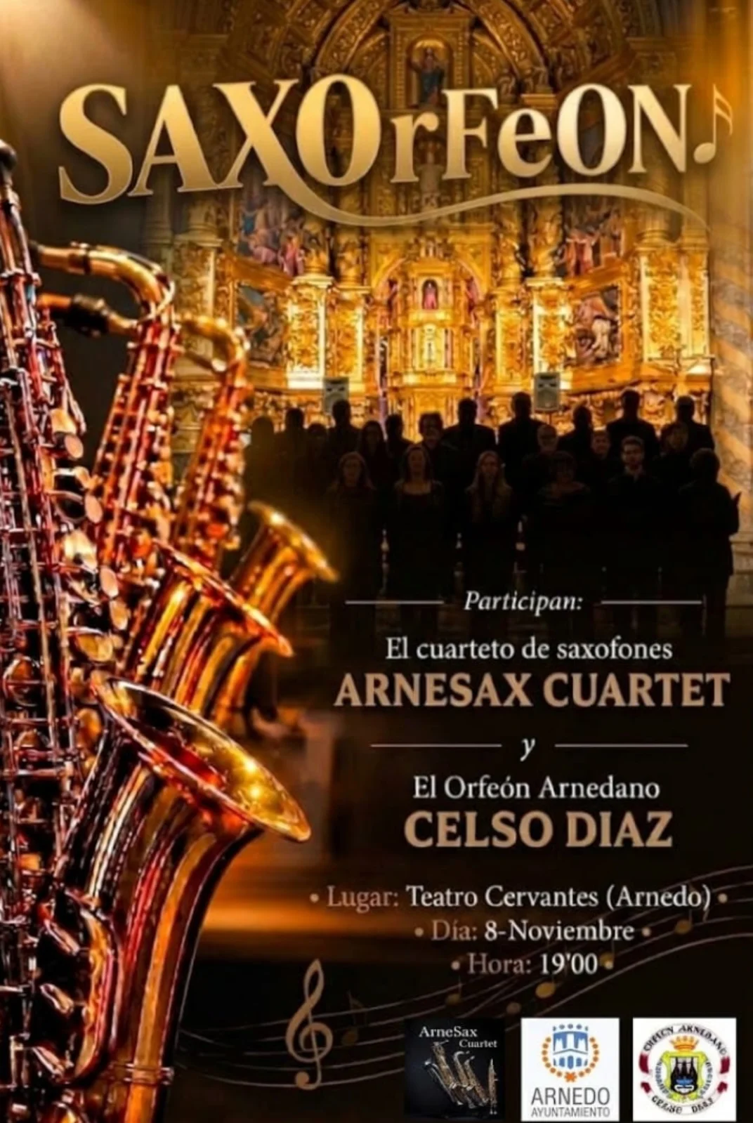 Saxorfeon a cargo del Orfeón arnedano Celso Díaz y el cuarteto ArneSax